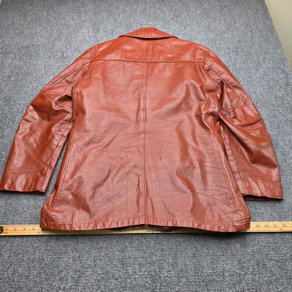 Vintage JCPenney Mens 38 Leather Car Coat Cognac Brown 70s Zip Out Liner Jacket - Picture 9 of 9